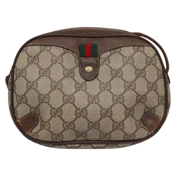 GUCCI GG Supreme Web Sherry Line Shoulder Bag PVC Beige Red Auth 99180 - Picture 2 of 16